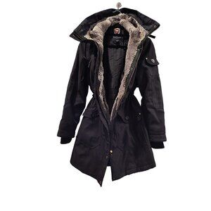 1 Madison Expedition Womens parka Jacket size Medium hooded Black Poly /nylon fu